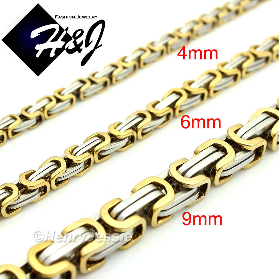 Men's 316L Stainless Steel Byzantine Box Chain Bracelet Necklace| Silver Gold Black | 4/6/9mm | 7.5"-40"