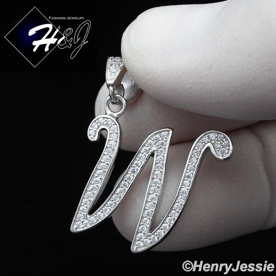 Men Women925 Sterling Silver Icy Bling CZ 26 Initial Letter Pendant*SP175