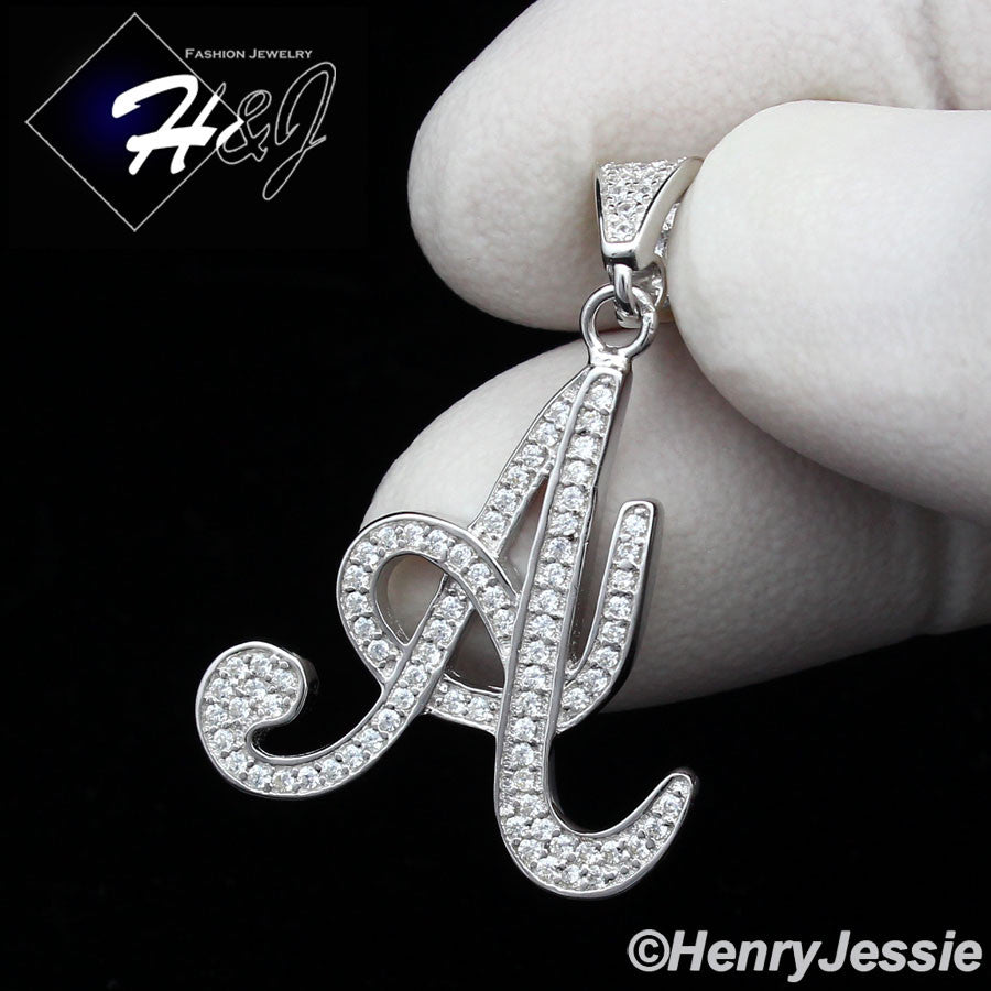 925 Sterling Silver CZ Initial Letter Pendant Necklace Set | Moon Cut Chain | Men & Women | SP175