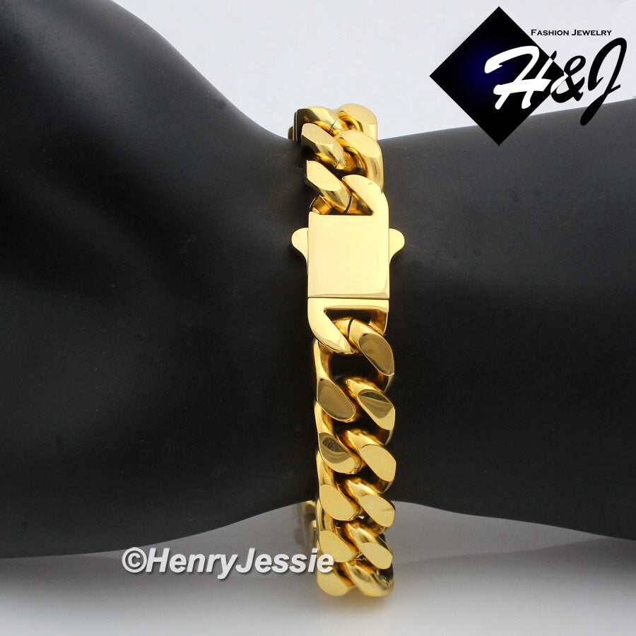 Men's 316L Stainless Steel Gold Miami Cuban Curb Chain Bracelet Necklace | 7/10/12mm | 7.5"-40" | GN166