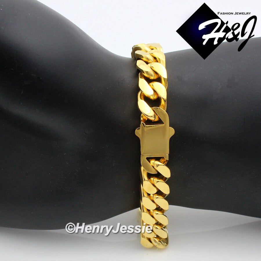 Men's 316L Stainless Steel Gold Miami Cuban Curb Chain Bracelet Necklace | 7/10/12mm | 7.5"-40" | GN166