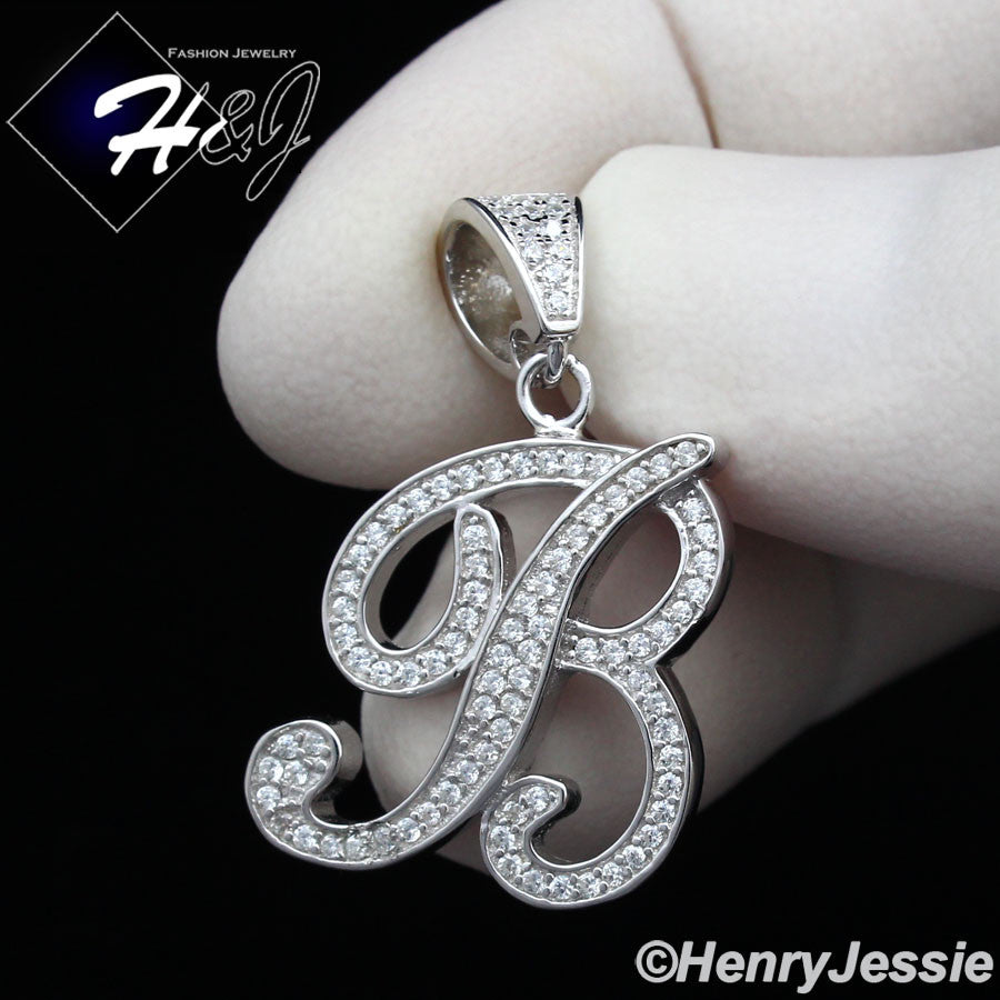 Men Women925 Sterling Silver Icy Bling CZ 26 Initial Letter Pendant*SP175
