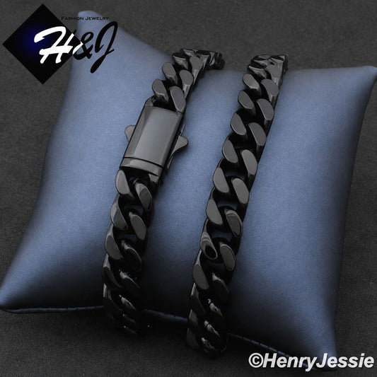 Men's 316L Stainless Steel Black Miami Cuban Curb Chain Bracelet Necklace | 8.5mm | 7.5"-40" | N172