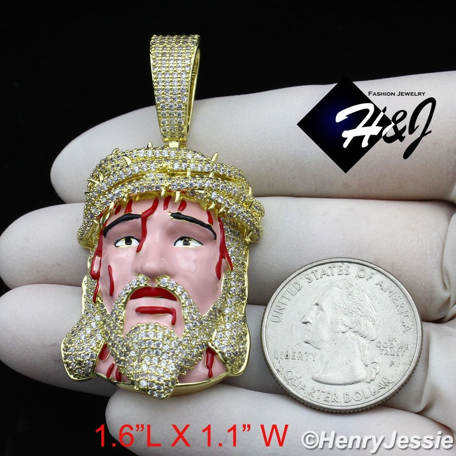 14K Gold Plated Icy CZ 3D HipHop Jesus Blood Face Pendant | Gold & Silver | BP30