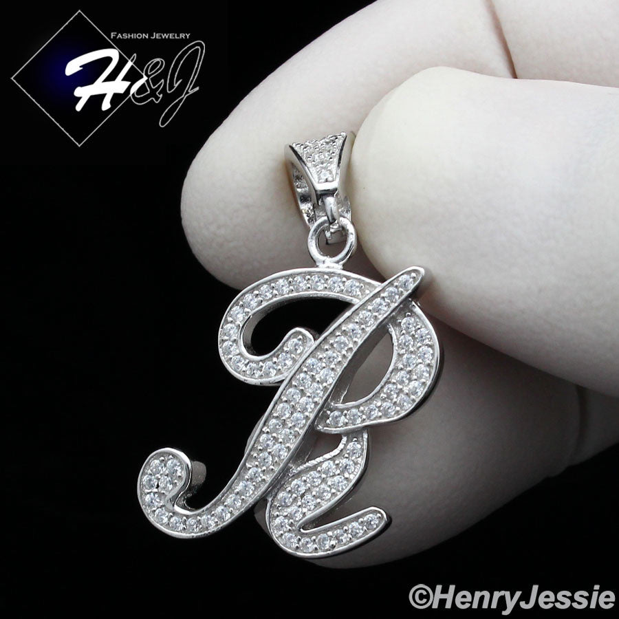 Men Women925 Sterling Silver Icy Bling CZ 26 Initial Letter Pendant*SP175