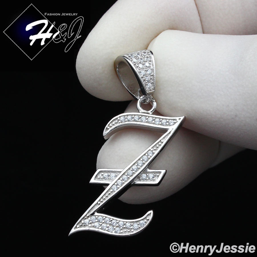 Men Women925 Sterling Silver Icy Bling CZ 26 Initial Letter Pendant*SP175