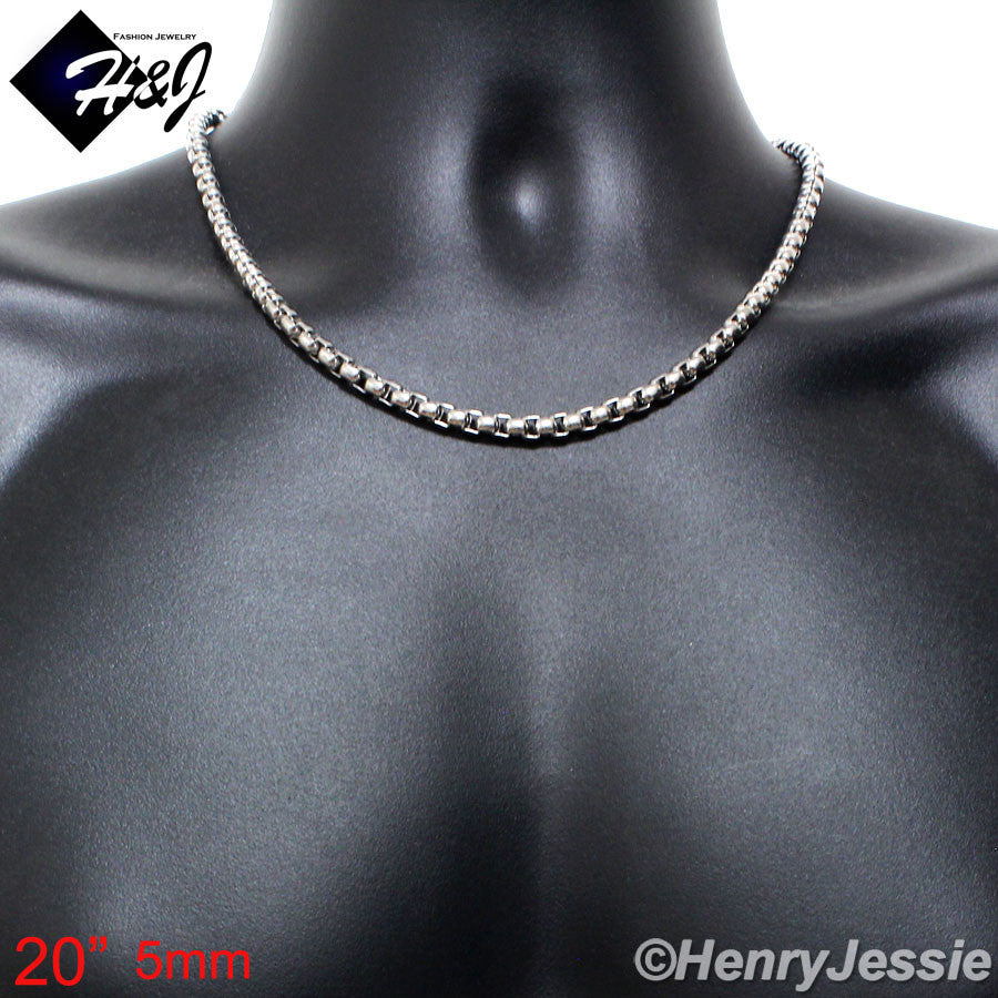 Men's 316L Stainless Steel Silver Smooth Box Chain Bracelet Necklace | 2/3/4/5/7mm | 7.5"-40"
