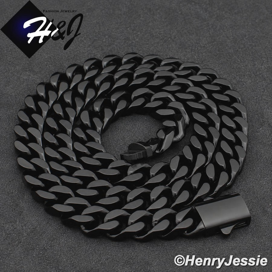 Men's 316L Stainless Steel Black Miami Cuban Curb Chain Bracelet Necklace | 8.5mm | 7.5"-40" | N172