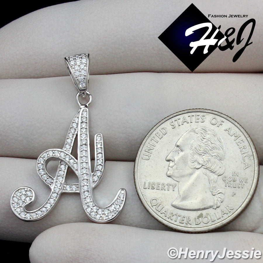 Men Women925 Sterling Silver Icy Bling CZ 26 Initial Letter Pendant*SP175