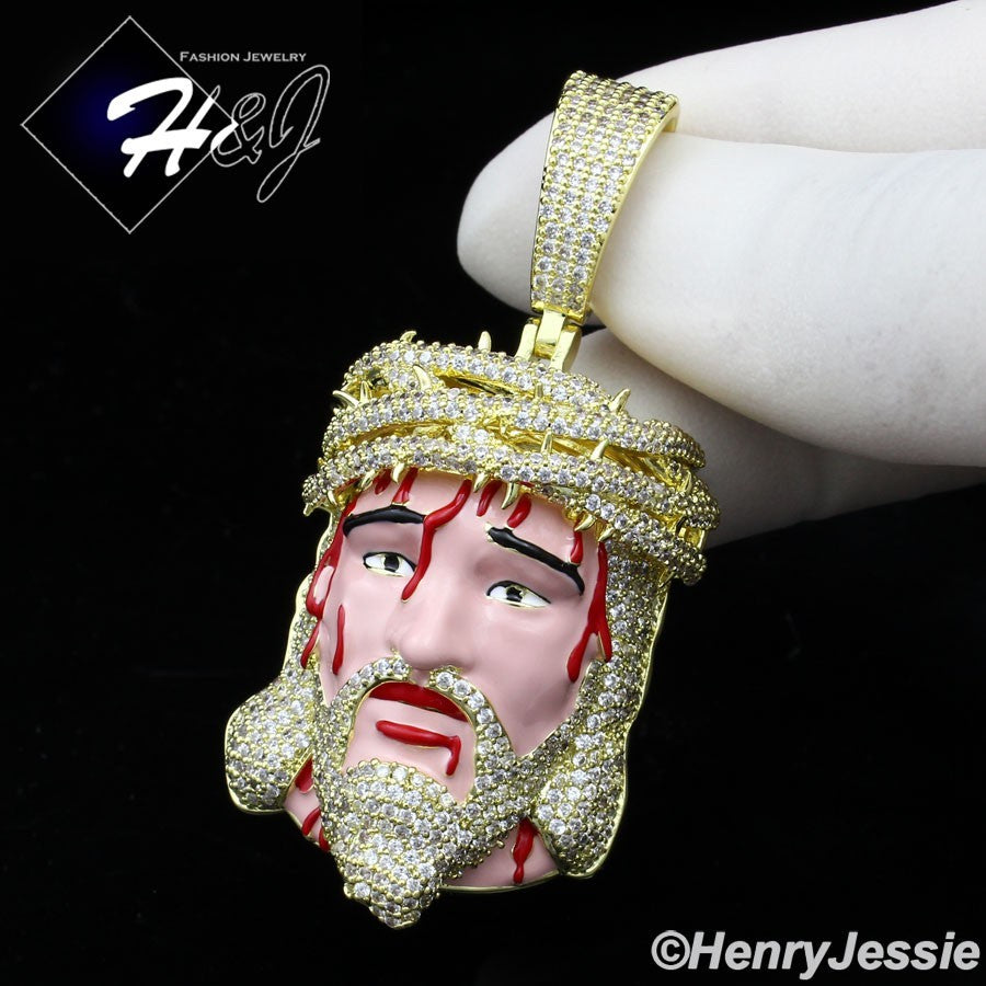 14K Gold Plated Icy CZ 3D HipHop Jesus Blood Face Pendant | Gold & Silver | BP30