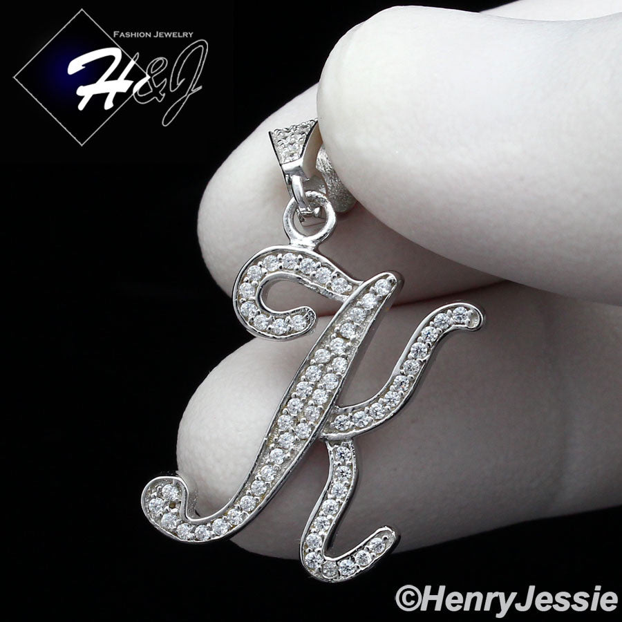 Men Women925 Sterling Silver Icy Bling CZ 26 Initial Letter Pendant*SP175