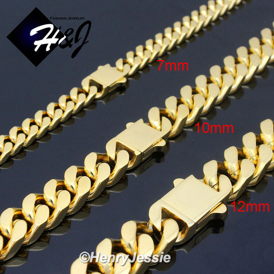 Men's 316L Stainless Steel Gold Miami Cuban Curb Chain Bracelet Necklace | 7/10/12mm | 7.5"-40" | GN166