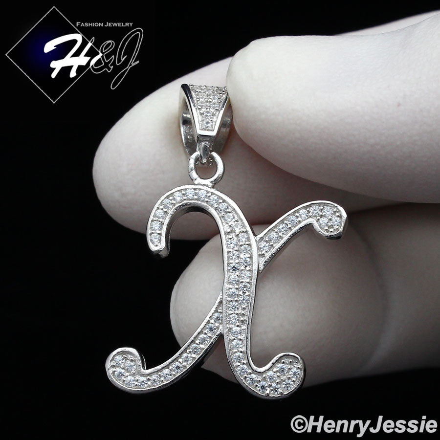 Men Women925 Sterling Silver Icy Bling CZ 26 Initial Letter Pendant*SP175