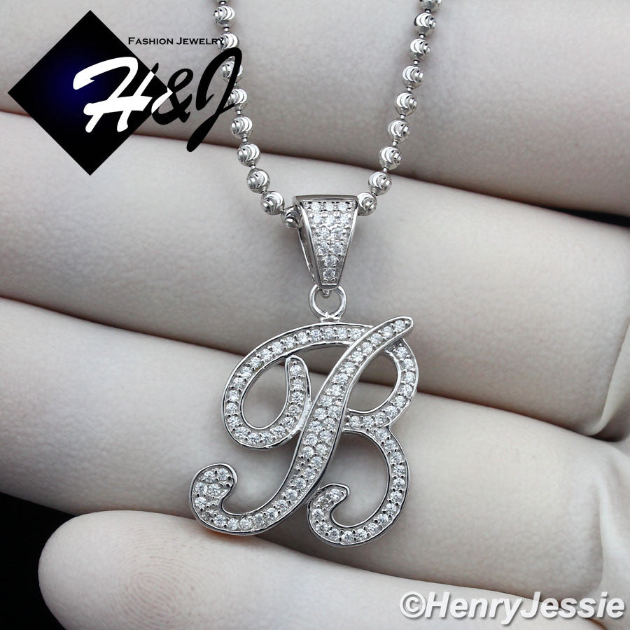 925 Sterling Silver CZ Initial Letter Pendant Necklace Set | Moon Cut Chain | Men & Women | SP175