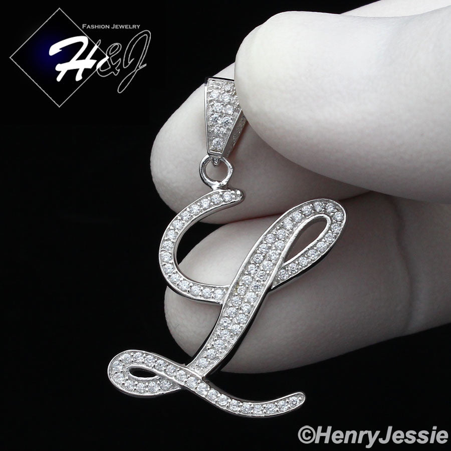 Men Women925 Sterling Silver Icy Bling CZ 26 Initial Letter Pendant*SP175