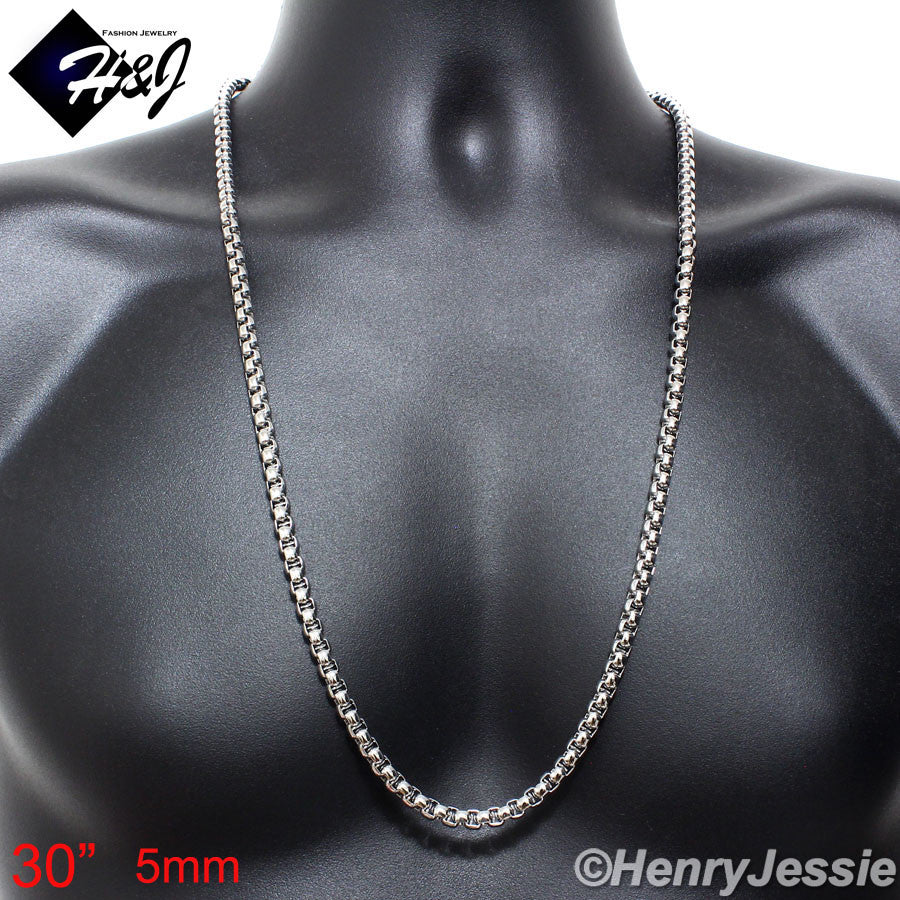 Men's 316L Stainless Steel Silver Smooth Box Chain Bracelet Necklace | 2/3/4/5/7mm | 7.5"-40"